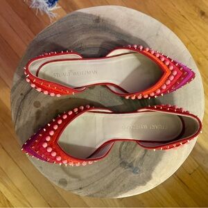 Stuart Weitzman Red and Pink Studded Flats